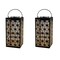 Set of 2 11"H Black Metal Cutout Pattern Solar Powered Hanging Lantern with LED Light